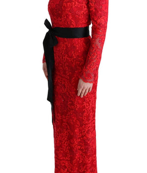 Dolce & Gabbana Elegant Red Sheath Dress with Silk Bow Belt Dolce & Gabbana 