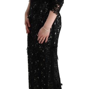 Dolce &amp; Gabbana Elegant Black Maxi Shift Dress with Floral Applique