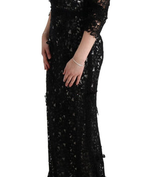 Dolce & Gabbana Elegant Black Maxi Shift Dress with Floral Applique Dolce & Gabbana 
