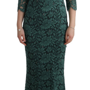 Dolce & Gabbana Elegant Green Crystal Embellished Sheath Dress