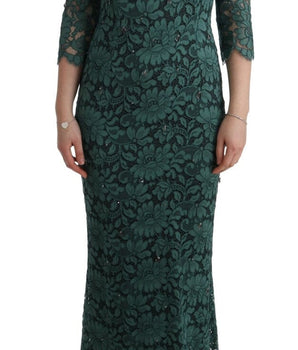 Dolce & Gabbana Elegant Green Crystal Embellished Sheath Dress Dolce & Gabbana 