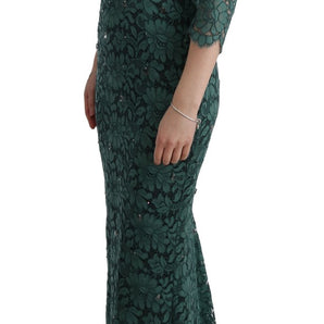 Dolce &amp; Gabbana Elegant Green Crystal Embellished Sheath Dress