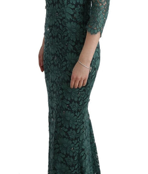 Dolce & Gabbana Elegant Green Crystal Embellished Sheath Dress Dolce & Gabbana 
