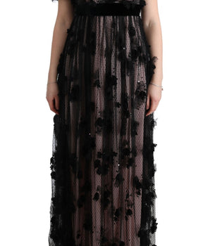 Dolce &amp; Gabbana Elegant Floral Applique Full Length Dress