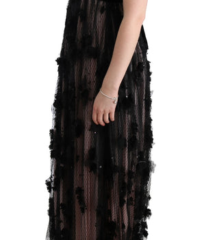 Dolce &amp; Gabbana Elegant Floral Applique Full Length Dress