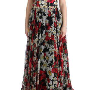 Dolce &amp; Gabbana Floral Maxi Gown with Sunflower Print and Crystals