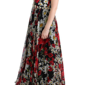 Dolce &amp; Gabbana Floral Maxi Gown with Sunflower Print and Crystals