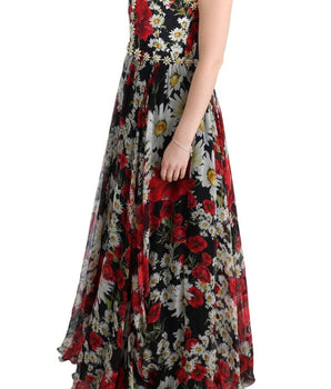 Dolce & Gabbana Floral Maxi Gown with Sunflower Print and Crystals Dolce & Gabbana 