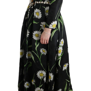 Dolce &amp; Gabbana Elegant Sunflower Maxi Gown with Crystals