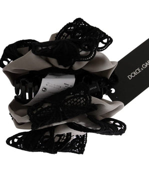 Dolce & Gabbana Gray Silk Black Lace Hair Claw Dolce & Gabbana 