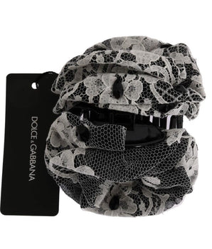 Dolce & Gabbana Black White Floral Lace Crystal Hair Claw Dolce & Gabbana 