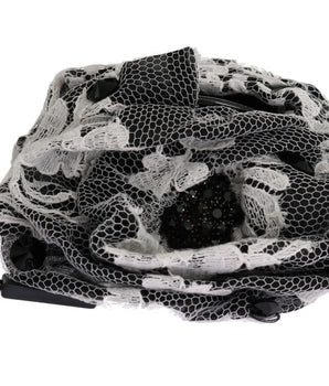 Dolce & Gabbana Black White Floral Lace Crystal Hair Claw Dolce & Gabbana 
