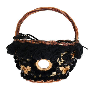 Dolce &amp; Gabbana Chic Beige &amp; Black Straw Snakeskin Bucket Bag