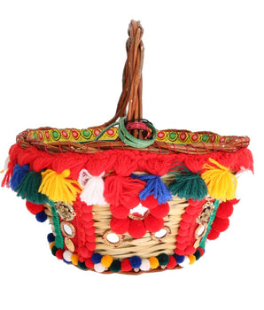 Dolce &amp; Gabbana Multicolor AGNESE Straw Crystal Pom Pom Bag