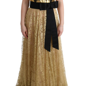 Dolce & Gabbana Elegant Gold Floral Lace Gown Dress