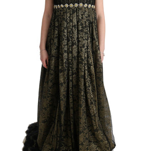 Dolce &amp; Gabbana Sunflower Lace Crystal Maxi Shift Dress