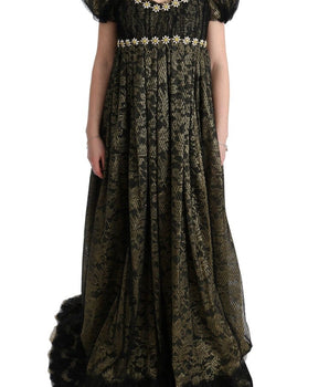 Dolce & Gabbana Sunflower Lace Crystal Maxi Shift Dress Dolce & Gabbana 