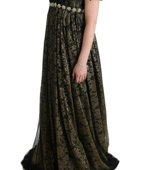 Dolce & Gabbana Sunflower Lace Crystal Maxi Shift Dress Dolce & Gabbana 