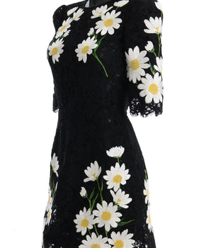 Dolce &amp; Gabbana Black Floral Lace Chamomile Embroidered Dress