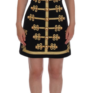 Dolce &amp; Gabbana Elegant Black A-Line Sleeveless Dress with Gold Details