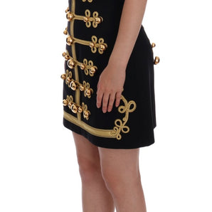 Dolce &amp; Gabbana Elegant Black A-Line Sleeveless Dress with Gold Details