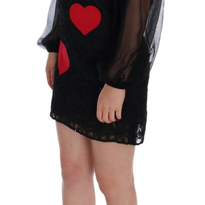 Dolce &amp; Gabbana Elegant Black Lace Heart Applique Shift Dress