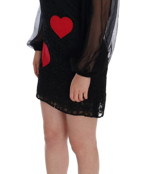 Dolce & Gabbana Elegant Black Lace Heart Applique Shift Dress Dolce & Gabbana 