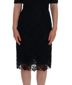 Dolce & Gabbana Black Floral Ricamo Sheath Dress