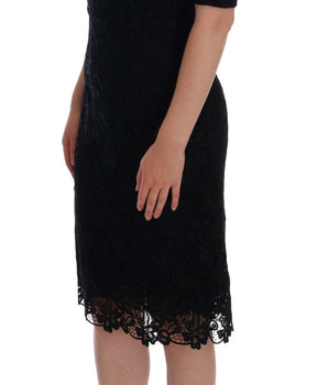 Dolce & Gabbana Black Floral Ricamo Sheath Dress