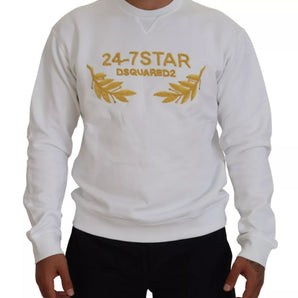 Dsquared² White Embroidered Crewneck Sweatshirt Sweater