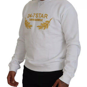 Dsquared² White Embroidered Crewneck Sweatshirt Sweater