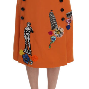 Dolce &amp; Gabbana Embellished Wool Skirt in Vivid Orange