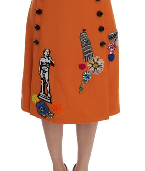 Dolce & Gabbana Embellished Wool Skirt in Vivid Orange Dolce & Gabbana 