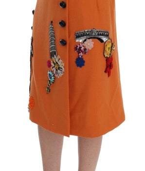 Dolce & Gabbana Embellished Wool Skirt in Vivid Orange Dolce & Gabbana 