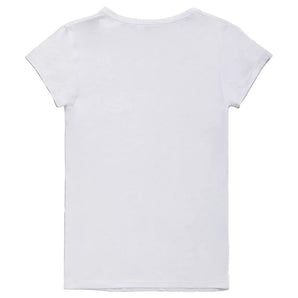 Camiseta elegante con cuello en V y logo de Refrigiwear en blanco prístino