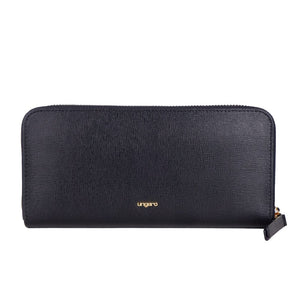 Cartera elegante de cuero con cremallera Ungaro en negro clásico