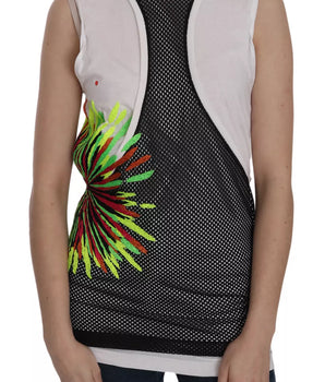 Dsquared² Black White Crew Neck Sleeveless Cotton Blouse