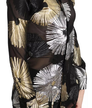 Dsquared² Gold Silver Silk Jacquard See Through Top Blouse