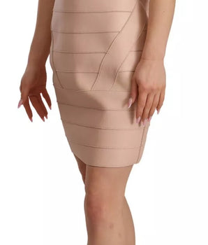 Minivestido tubo de cuero con hombros descubiertos en beige de Dsquared²