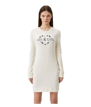 Vestido elegante de mezcla de algodón blanco con detalle de logo de Love Moschino