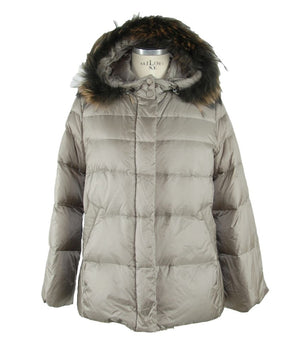 Emilio Romanelli Elegant Gray Polyamide Fur-Trimmed Coat