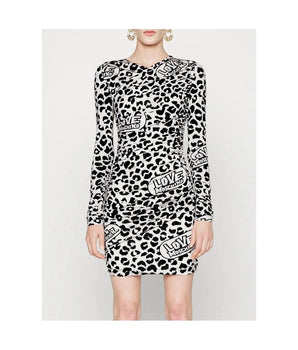 Vestido elegante con volantes y cuello en V de leopardo rojo de Love Moschino