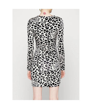 Vestido elegante con volantes y cuello en V de leopardo rojo de Love Moschino