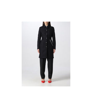 Love Moschino Elegante abrigo de lana negro con detalle de cadena plateada