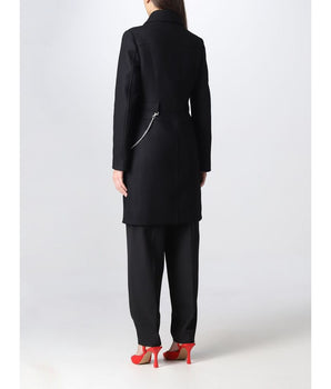 Love Moschino Elegante abrigo de lana negro con detalle de cadena plateada
