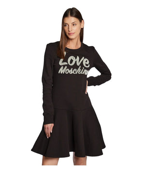 Love Moschino Vestido elegante en mezcla de algodón con logo en relieve