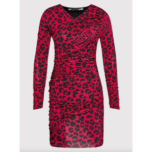 Vestido elegante con textura de leopardo de Love Moschino en rosa y negro