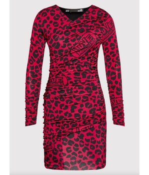 Love Moschino Chic Leopard Texture Dress in Pink and Black