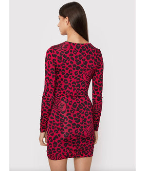 Love Moschino Chic Leopard Texture Dress in Pink and Black