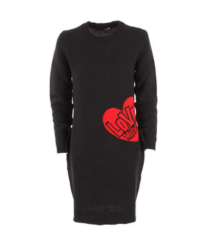 Love Moschino Chic Heart Pattern Knit Wool-Blend Dress